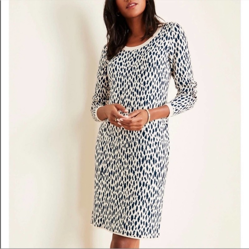 Ann Taylor Animal Print Wool Blend Sweater Dress